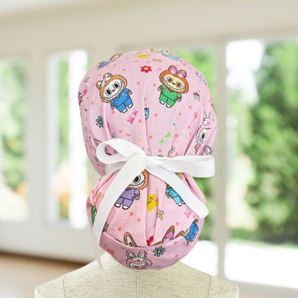 Premium Cute Monster Healthcare~ Ponytail Scrub Cap, Surgical Hat, CNA, Gifts